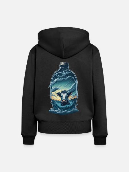 Kuh Flasche - Frauen Premium Bio Zip Hoodie - Schwarz