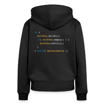 Code Coffee Refill Programming v2 - Frauen Premium Bio Zip Hoodie - Schwarz - Hinten - Julia (174cm)