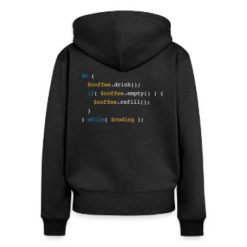 Code Coffee Refill Coding v2 - Frauen Premium Bio Zip Hoodie - Schwarz - Hinten - Julia (174cm)