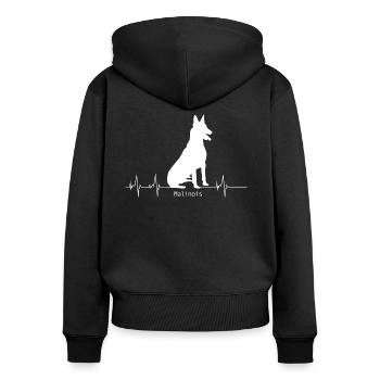 Malinois Shirt-Heartbeat - Frauen Premium Bio Zip Hoodie - Schwarz - Hinten - Julia (174cm)