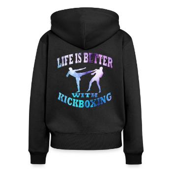 Kickboxen - Frauen Premium Bio Zip Hoodie - Schwarz - Hinten - Julia (174cm)