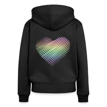 Regenbogenherz - Frauen Premium Bio Zip Hoodie - Schwarz - Hinten - Julia (174cm)