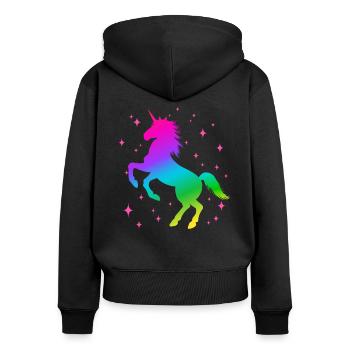 Licorne étoiles - Sweat à capuche zippé Premium bio Femme - noir - Dos - Julia (174cm)