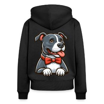 Pitbull portant un noeud papillon - Sweat à capuche zippé Premium bio Femme - noir - Dos - Julia (174cm)