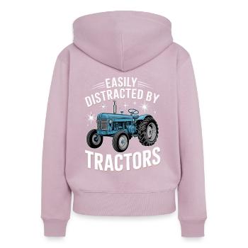 Easily Distracted By Tractors - Women's Premium Organic Zip Hoodie - dusky pink - Back - Julia (174cm)