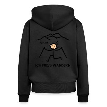 Wanderer - Keine Zeit Ich muss wandern - Frauen Premium Bio Zip Hoodie - Schwarz - Hinten - Julia (174cm)