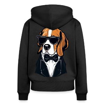Beagle trägt Sonnenbrille - Frauen Premium Bio Zip Hoodie - Schwarz - Hinten - Julia (174cm)