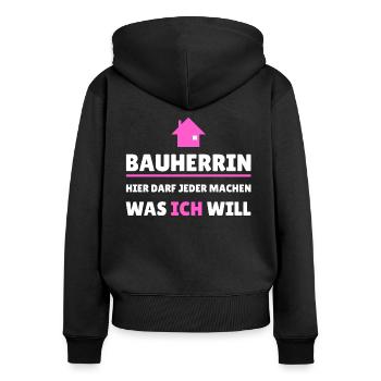 Bauherrin Chefin - Frauen Premium Bio Zip Hoodie - Schwarz - Hinten - Julia (174cm)