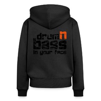 Drum'n'Bass Music Techno Bass Geschenk Idee - Frauen Premium Bio Zip Hoodie - Schwarz - Hinten - Julia (174cm)