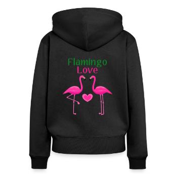 Flamingo Liebe - Frauen Premium Bio Zip Hoodie - Schwarz - Hinten - Julia (174cm)