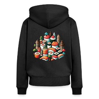 Grande ville Tokyo Japon Sushi - Sweat à capuche zippé Premium bio Femme - noir - Dos - Julia (174cm)