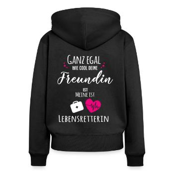 Meine Freundin ist Lebensretterin - Frauen Premium Bio Zip Hoodie - Schwarz - Hinten - Julia (174cm)