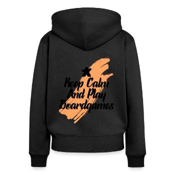 keep calm and play boardgames - Frauen Premium Bio Zip Hoodie - Schwarz - Hinten - Julia (174cm)