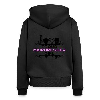 fier coiffeur fille - Sweat à capuche zippé Premium bio Femme - noir - Dos - Julia (174cm)