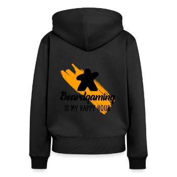 boardgaming is my happy hour - Frauen Premium Bio Zip Hoodie - Schwarz - Hinten - Julia (174cm)