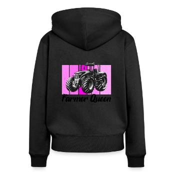 Farmer queen - Frauen Premium Bio Zip Hoodie - Schwarz - Hinten - Julia (174cm)