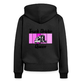 truck driver queen - Frauen Premium Bio Zip Hoodie - Schwarz - Hinten - Julia (174cm)