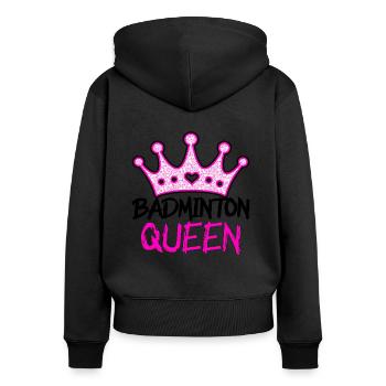 Badminton Queen - Frauen Premium Bio Zip Hoodie - Schwarz - Hinten - Julia (174cm)