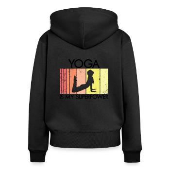 Le yoga, c’est mon super-pouvoir - Sweat à capuche zippé Premium bio Femme - noir - Dos - Julia (174cm)