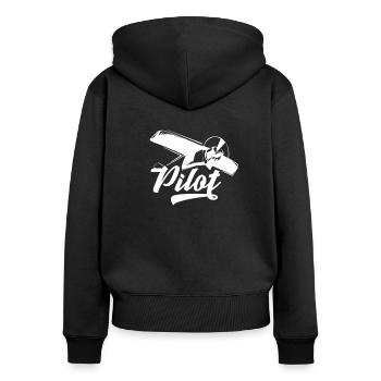 Pilot - Frauen Premium Bio Zip Hoodie - Schwarz - Hinten - Julia (174cm)