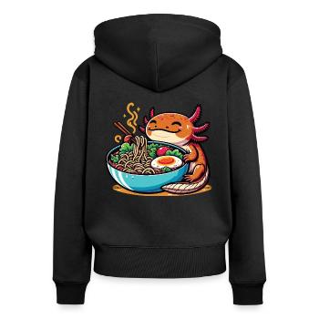 Axolotl with noodles ramen kawaii axolotl - Women's Premium Organic Zip Hoodie - black - Back - Julia (174cm)