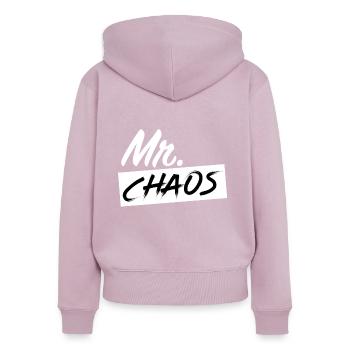 Mann Mr. Chaos Witzig Verrückt JGA Geschenk - Frauen Premium Bio Zip Hoodie - Altrosa - Hinten - Julia (174cm)