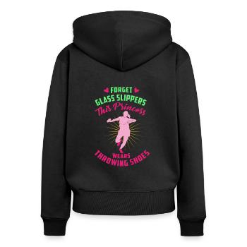 Today I'm wearing the throwing shoes - Women's Premium Organic Zip Hoodie - black - Back - Julia (174cm)