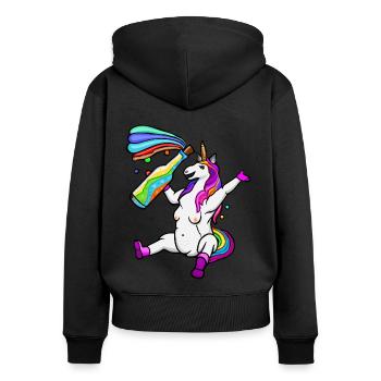 lustiges LGPT-Einhorn, buntes Einhorn, Regenbogen - Frauen Premium Bio Zip Hoodie - Schwarz - Hinten - Julia (174cm)