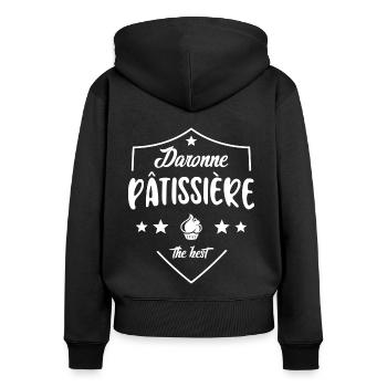 Daronne Pâtissière Pour Maman Pâtissière - Sweat à capuche zippé Premium bio Femme - noir - Dos - Julia (174cm)
