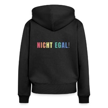 NICHT EGAL - Frauen Premium Bio Zip Hoodie - Schwarz - Hinten - Julia (174cm)