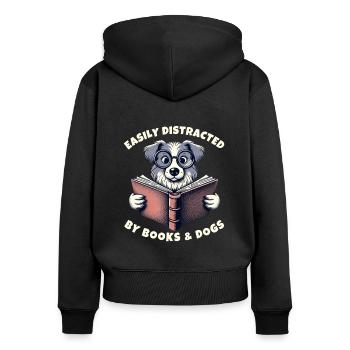 Lässt Sich Leicht Von Büchern Und Hunden - Frauen Premium Bio Zip Hoodie - Schwarz - Hinten - Julia (174cm)