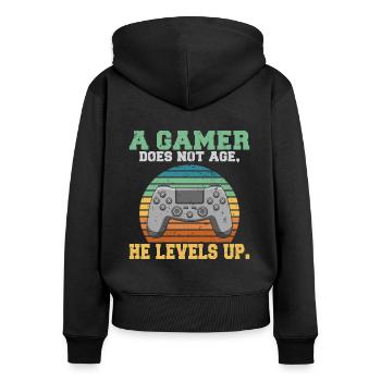 A gamer does not age he levels up lustiges Gaming - Frauen Premium Bio Zip Hoodie - Schwarz - Hinten - Julia (174cm)