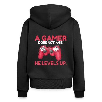 A gamer does not age he levels up lustiges Gaming - Frauen Premium Bio Zip Hoodie - Schwarz - Hinten - Julia (174cm)