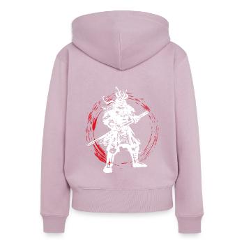 Samurai Japanese Warrior Blood Moon Design - Women's Premium Organic Zip Hoodie - dusky pink - Back - Julia (174cm)