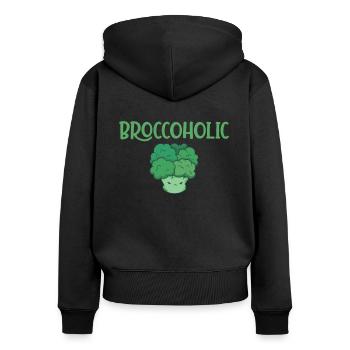 Broccoholic végétalien sans viande et brocoli - Sweat à capuche zippé Premium bio Femme - noir - Dos - Julia (174cm)
