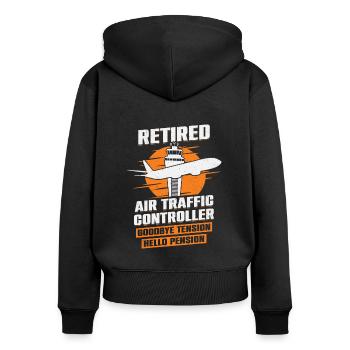 Fluglotse Rente Flugverkehrsleiter Geschenk - Frauen Premium Bio Zip Hoodie - Schwarz - Hinten - Julia (174cm)