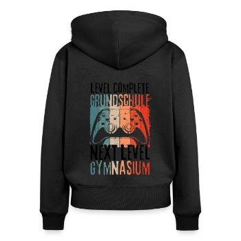 Level Complete Grundschule Einschulung Gymnasium - Frauen Premium Bio Zip Hoodie - Schwarz - Hinten - Julia (174cm)