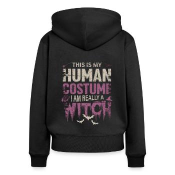 Costume de sorcière pour Halloween avec chauve-souris et balai - Sweat à capuche zippé Premium bio Femme - noir - Dos - Julia (174cm)