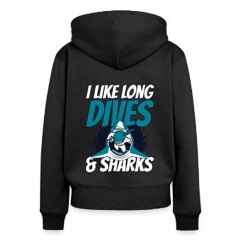 I Like Long Dives And Sharks Diving Mask Diver - Women's Premium Organic Zip Hoodie - black - Back - Julia (174cm)