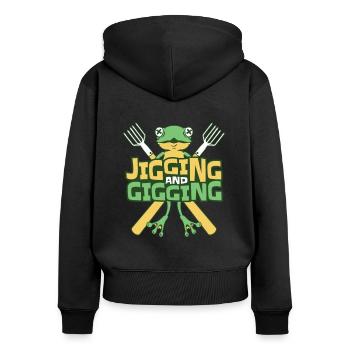 Jigging And Gigging Toad Tadpole Frog Catcher - Women's Premium Organic Zip Hoodie - black - Back - Julia (174cm)
