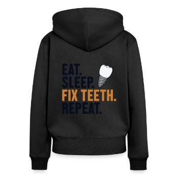 Manger Sommeil Réparer les dents Répéter Laboratoire dentaire Technicien dentaire - Sweat à capuche zippé Premium bio Femme - noir - Dos - Julia (174cm)