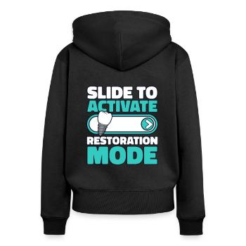 Slide To Activate Restoration Mode Zahnlabor - Frauen Premium Bio Zip Hoodie - Schwarz - Hinten - Julia (174cm)