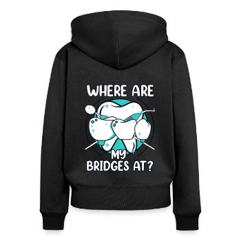 Où sont mes ponts au laboratoire dentaire Laboratoire dentaire - Sweat à capuche zippé Premium bio Femme - noir - Dos - Julia (174cm)