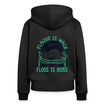 Plaque Is Wack Dentallabor - Frauen Premium Bio Zip Hoodie - Schwarz - Hinten - Julia (174cm)