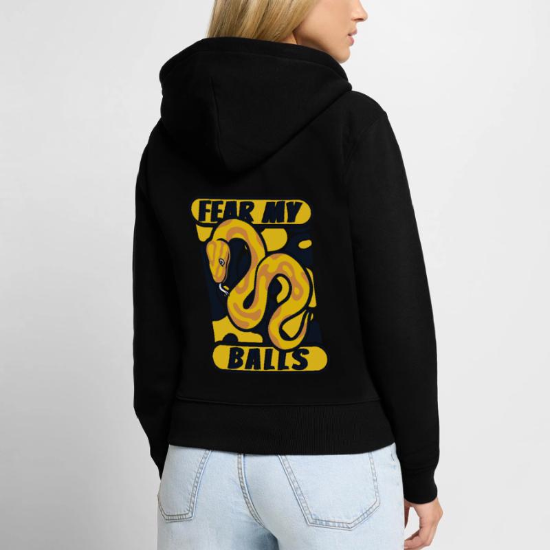 Fear My Balls Python Snake Banana Ball Python Sweat à capuche zippé Premium bio Femme
