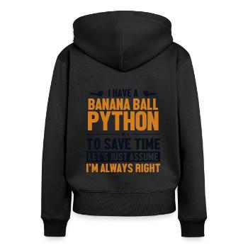 Banana Ball Python Supposons que j’ai raison Banane - Sweat à capuche zippé Premium bio Femme - noir - Dos - Julia (174cm)