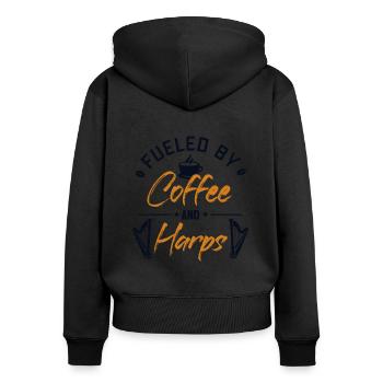 Fueled by Coffee and Harps Harp Concert Harp - Women's Premium Organic Zip Hoodie - black - Back - Julia (174cm)