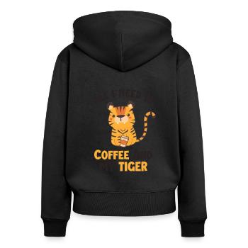 Coffee and my Tiger Königstiger Wildkatze - Frauen Premium Bio Zip Hoodie - Schwarz - Hinten - Julia (174cm)