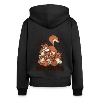 Hands Off My Nuts Grauhörnchen Squirrel - Frauen Premium Bio Zip Hoodie - Schwarz - Hinten - Julia (174cm)