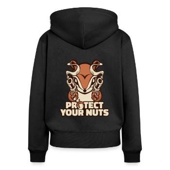 Protect Your Nuts Squirrel Fuchshörnchen - Frauen Premium Bio Zip Hoodie - Schwarz - Hinten - Julia (174cm)
